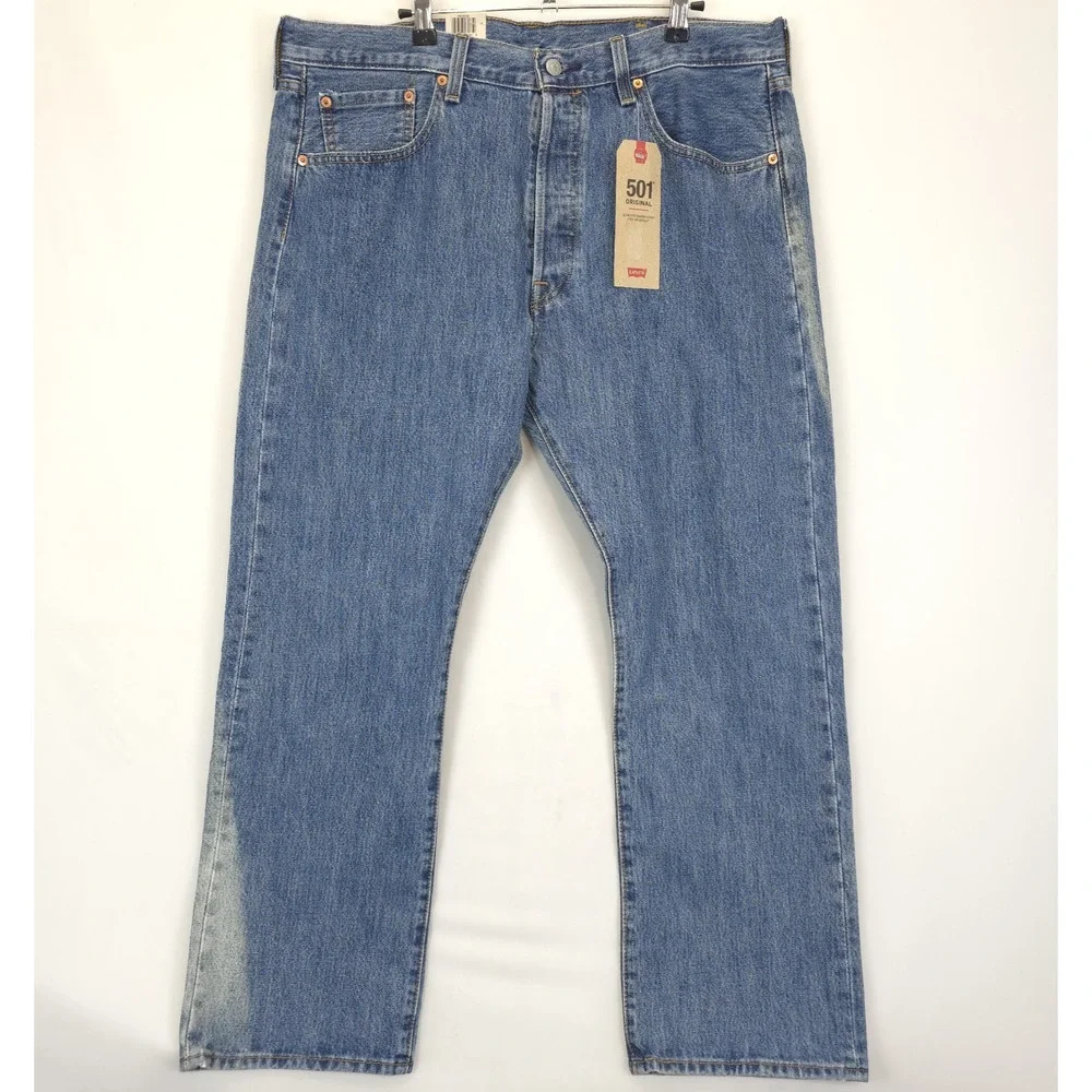 Men's Levi's 501‎ Straight Leg 38x30 Button Fly Bleached Blue Denim Jeans